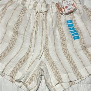 Women's White and Tan Striped Shorts